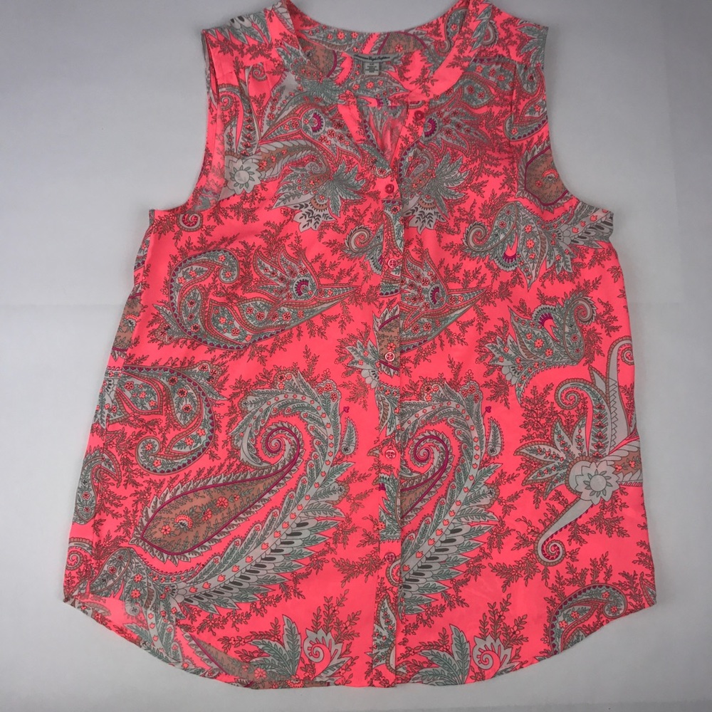 American Eagle Neon Pink Paisley Sleeveless S/P - Picture 1 of 4
